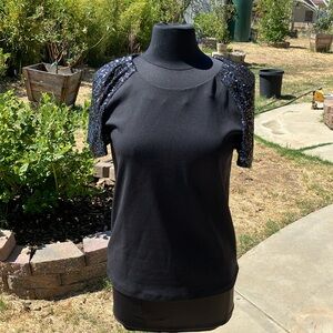Ann Taylor Black Embellished Short Sleeve T-Shirt (GW)
